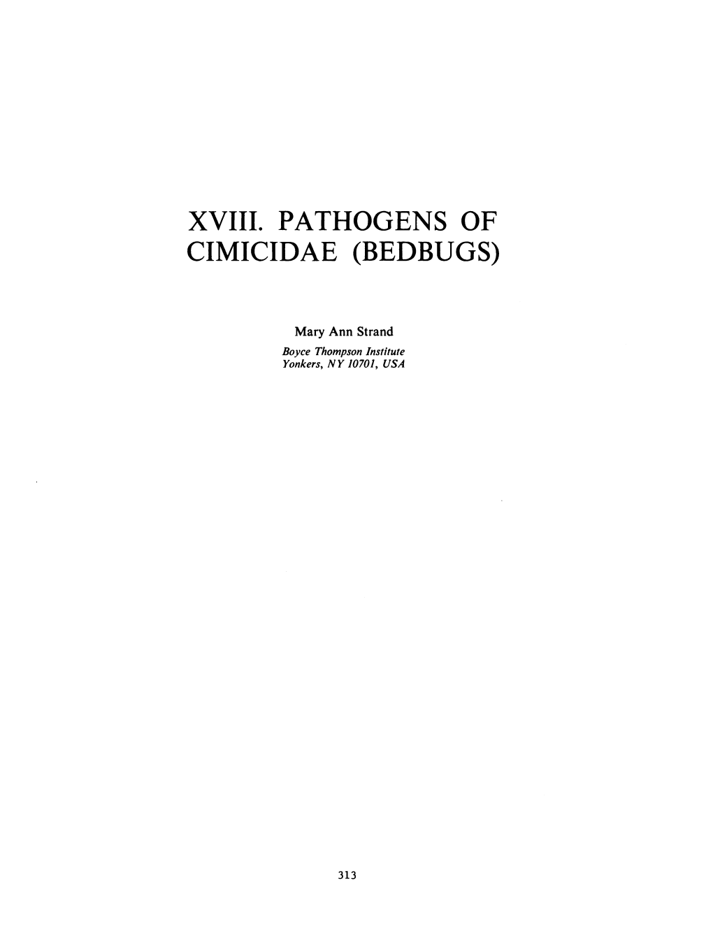 Xviii. Pathogens of Cimicidae (Bedbugs)