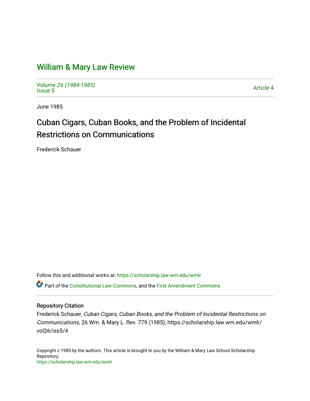 Cuban Cigars, Cuban Books, and the Problem of Incidental Restrictions on Communications