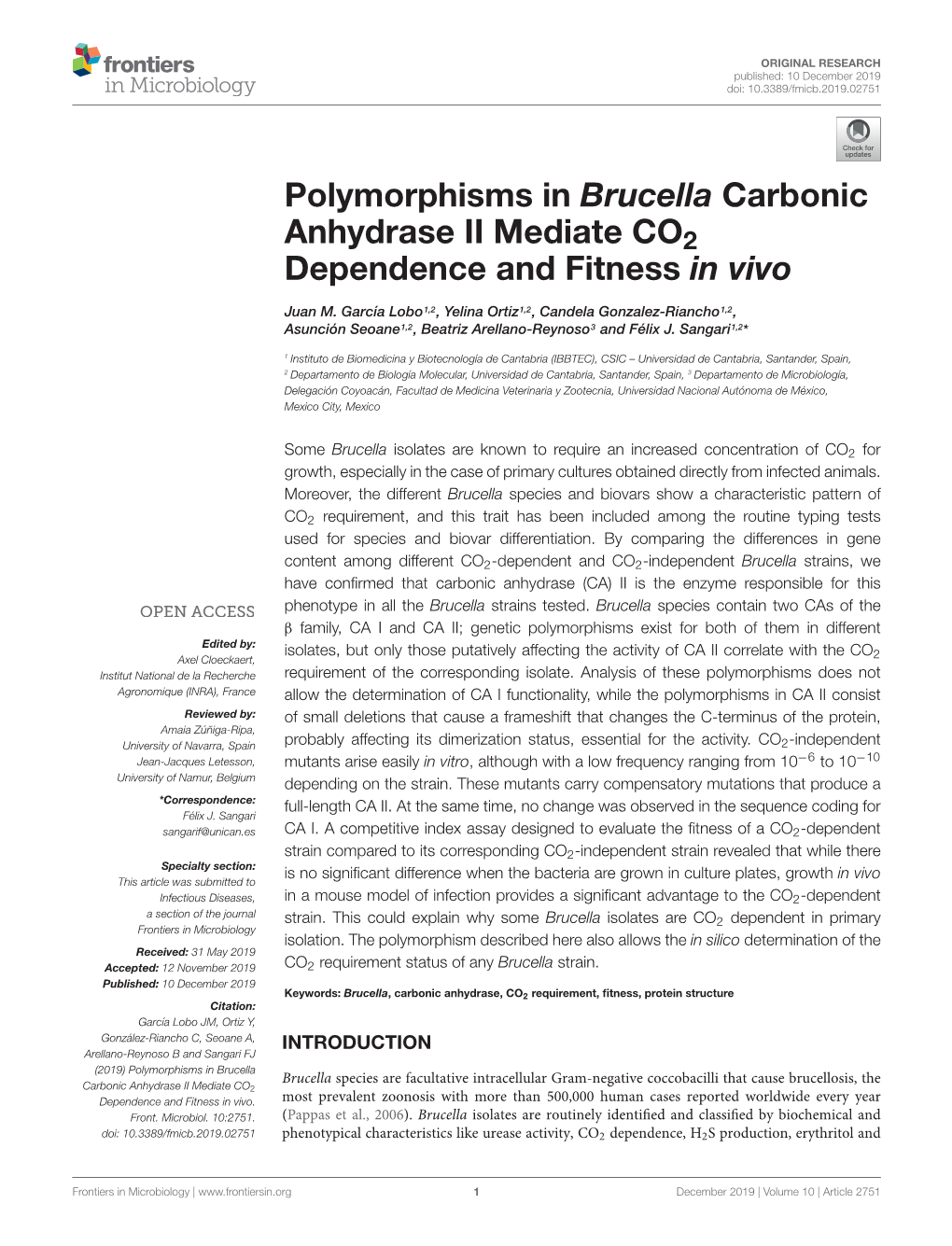 Polymorphisms in Brucella Carbonic Anhydrase II Mediate CO2 Dependence and Fitness in Vivo