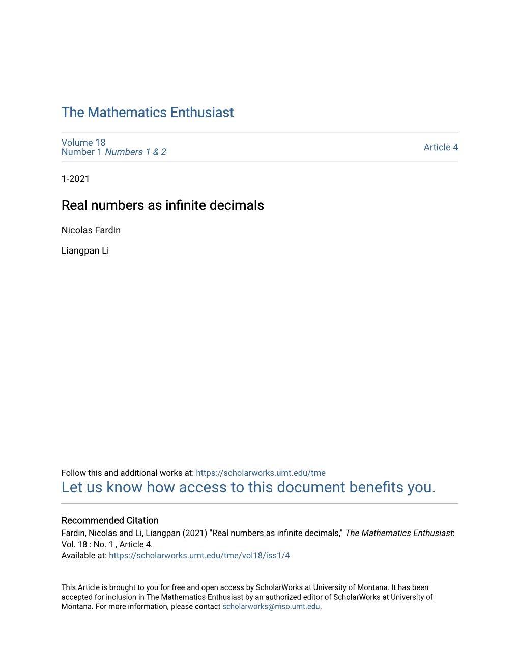 Real Numbers As Infinite Decimals