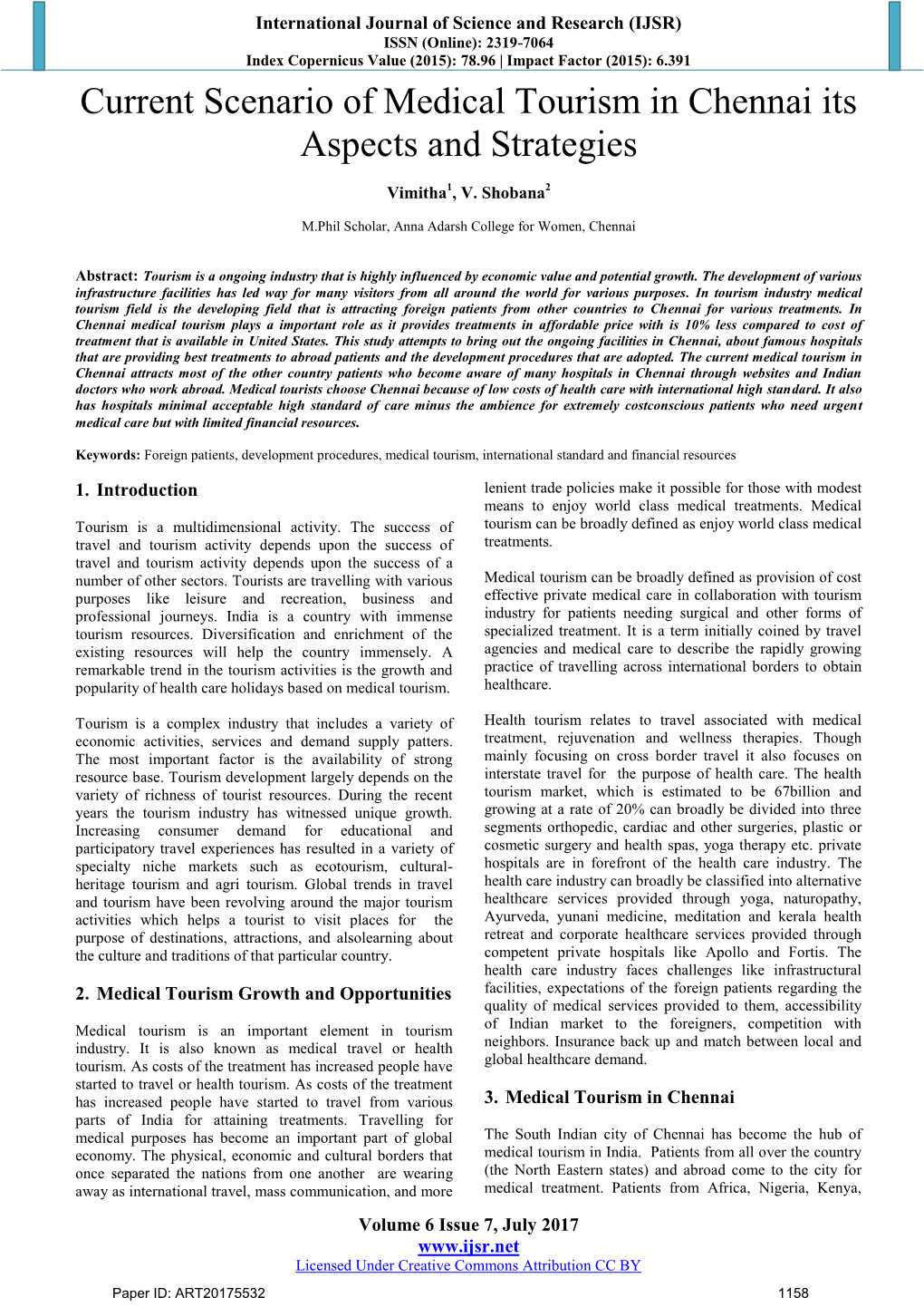 Current Scenario of Medical Tourism in Chennai Its Aspects and Strategies