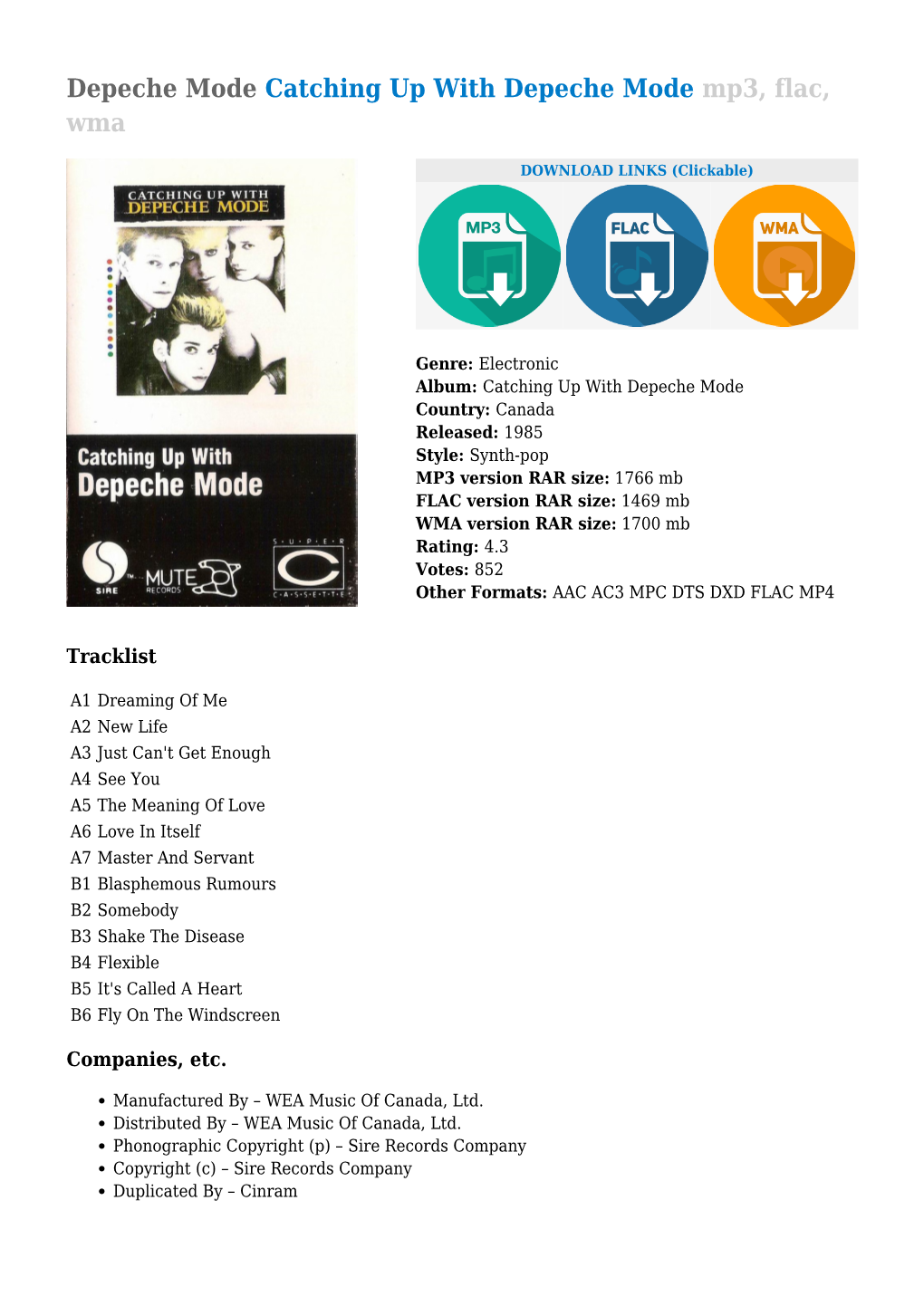 Catching up with Depeche Mode Mp3, Flac, Wma