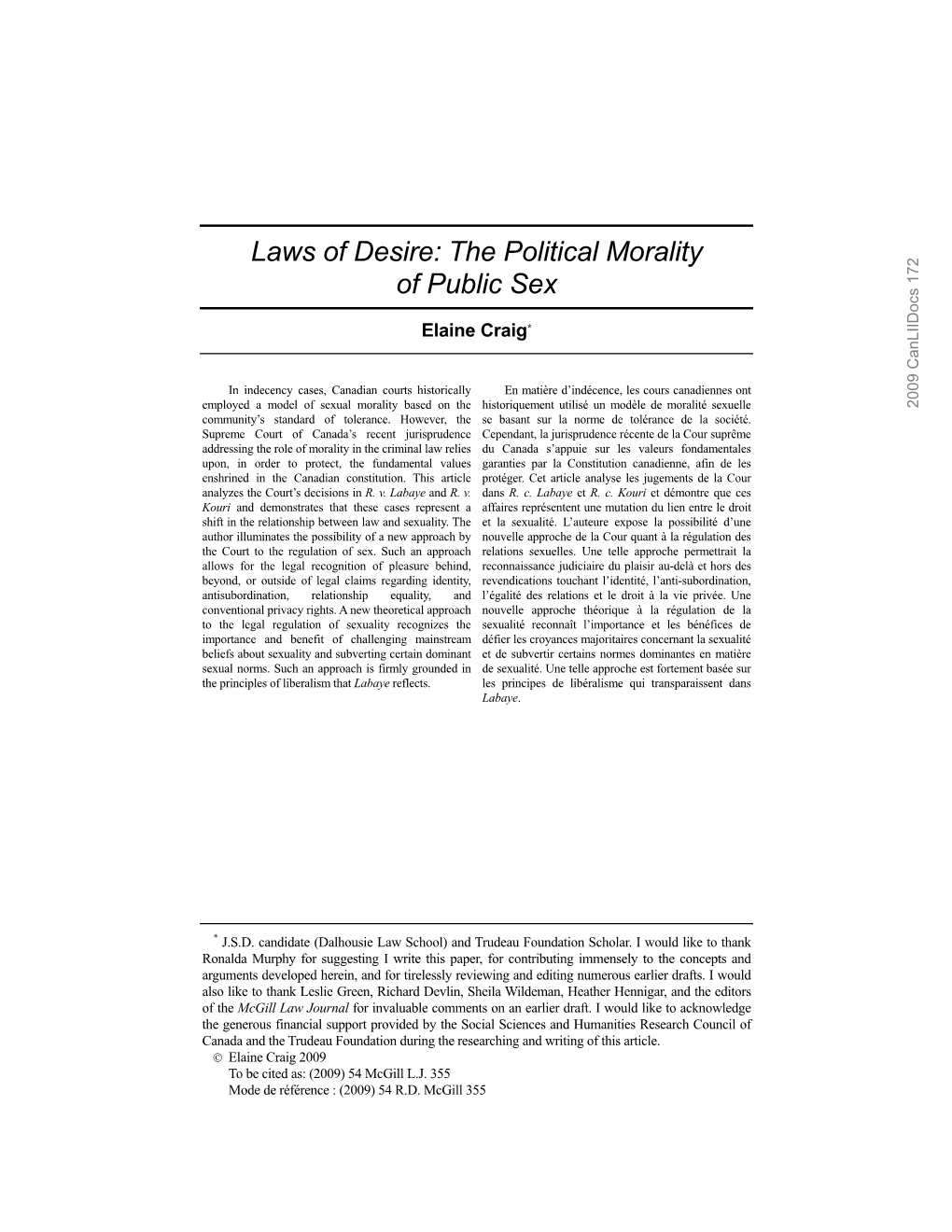 Laws of Desire: the Political Morality of Public Sex