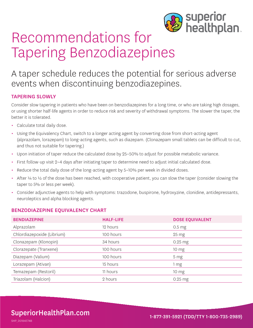 Recommendations for Tapering Benzodiazepines a Taper Schedule Reduces the Potential for Serious Adverse Events When Discontinuing Benzodiazepines