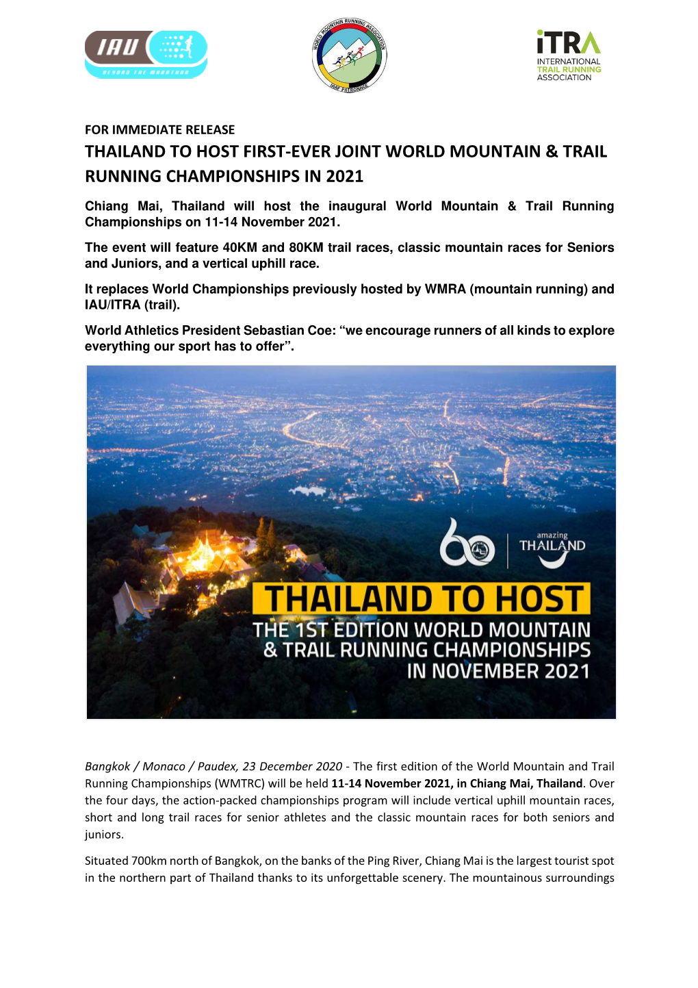 Thailand to Host 2021 Mountain & Trail Running World Championships