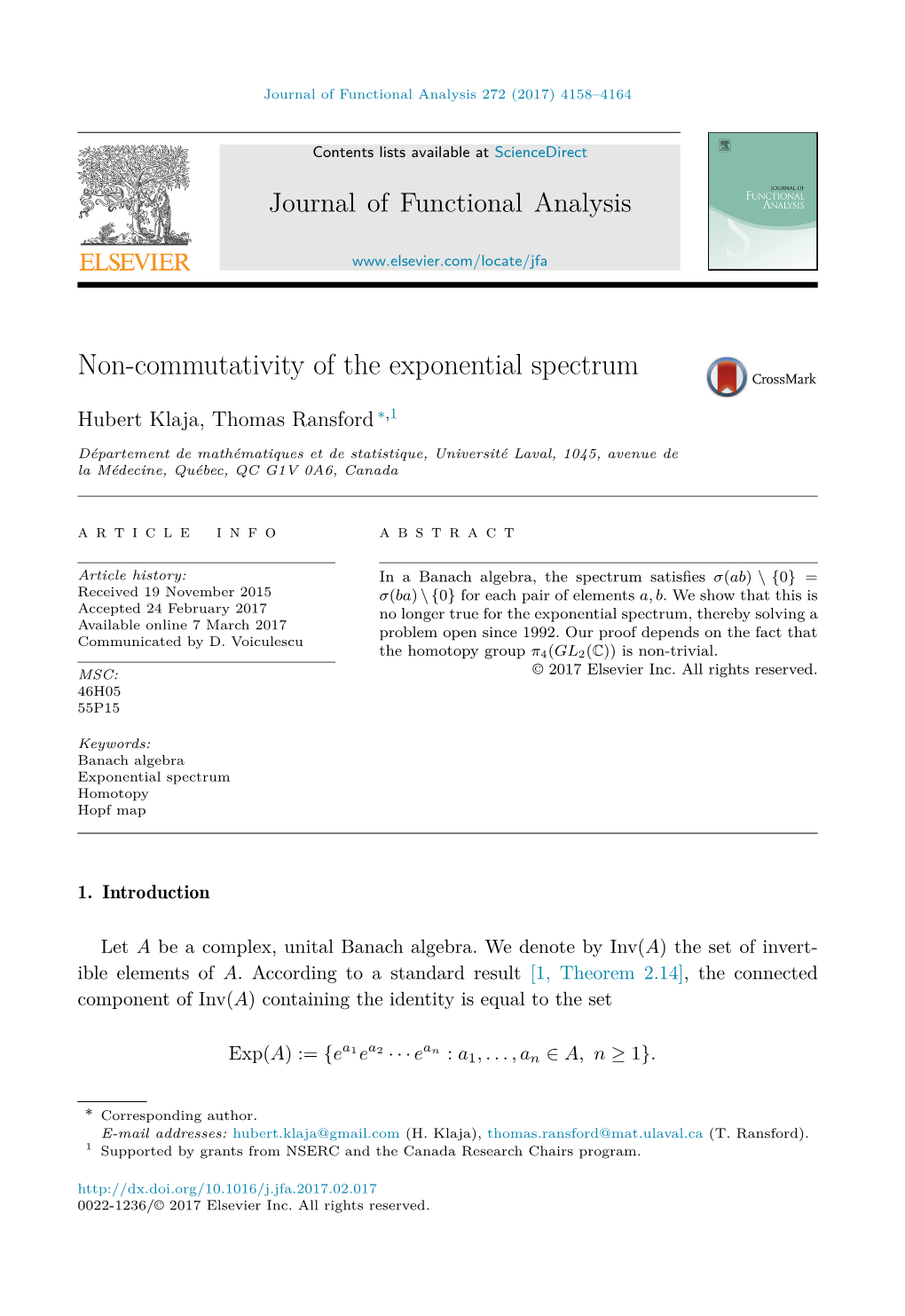 Non-Commutativity of the Exponential Spectrum