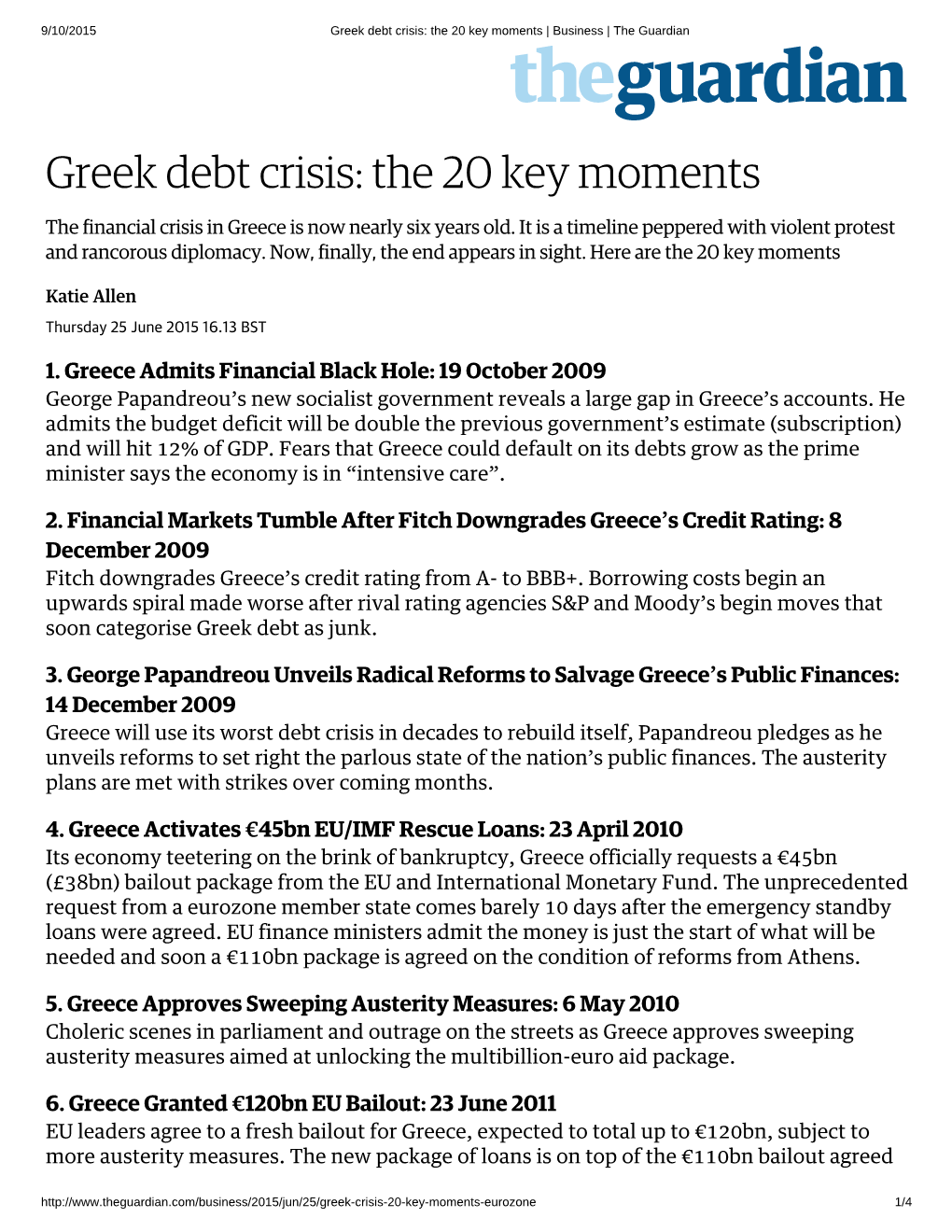 Greek Debt Crisis: the 20 Key Moments | Business | the Guardian