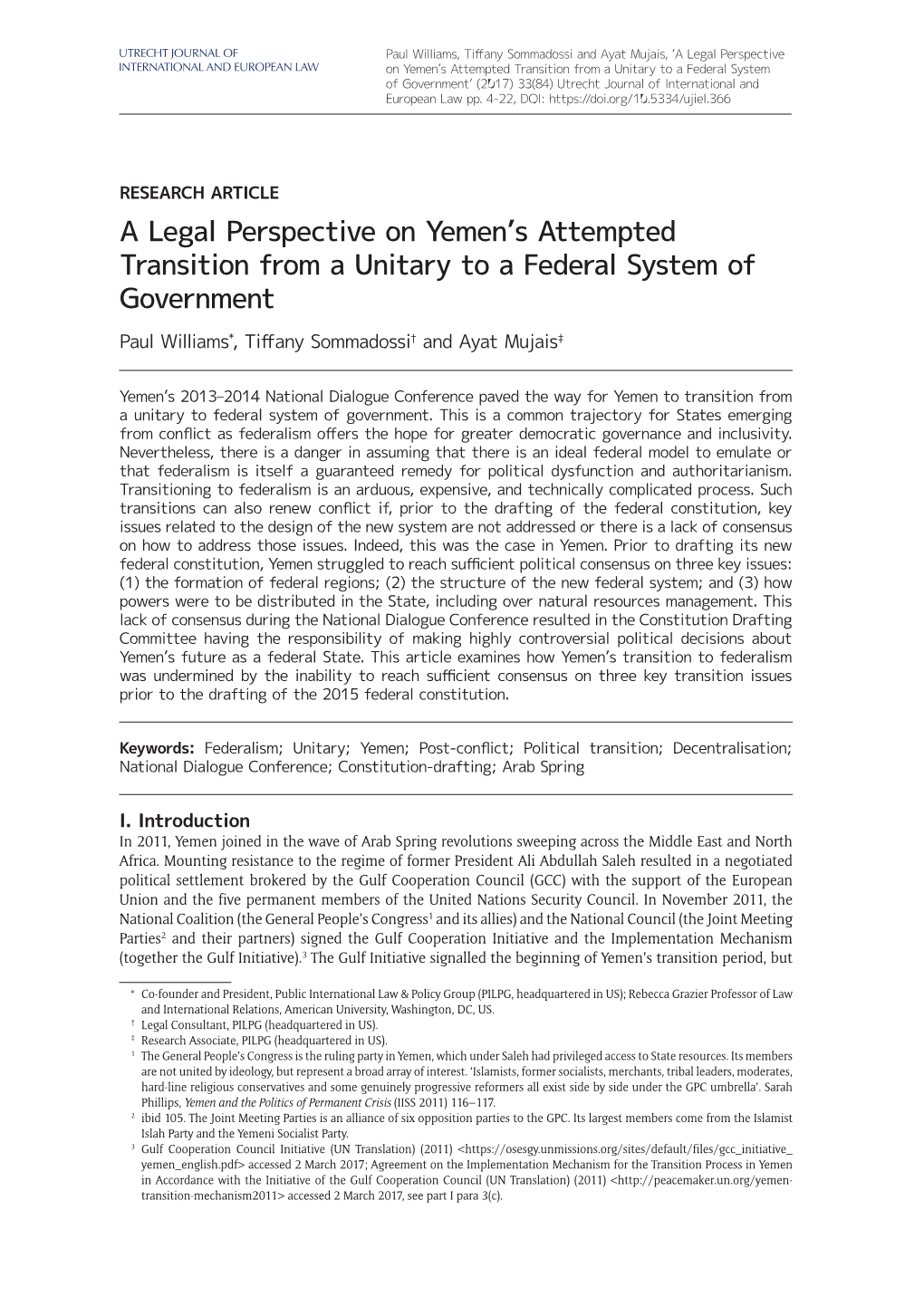 A Legal Perspective on Yemen's Attempted Transition from a Unitary
