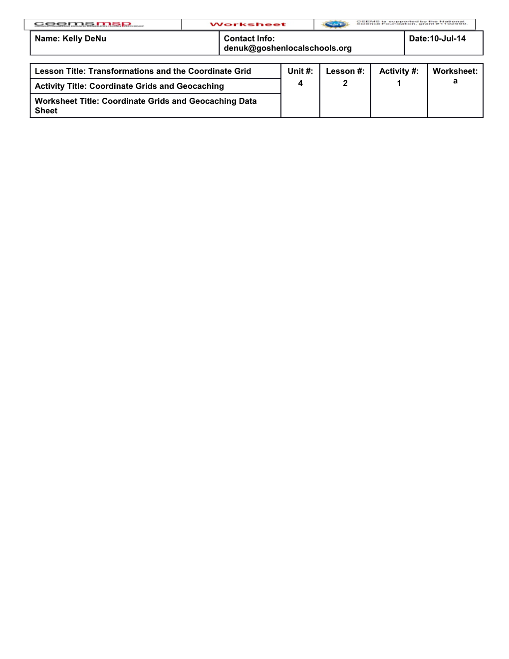 Geocaching with the Coordinate Grid