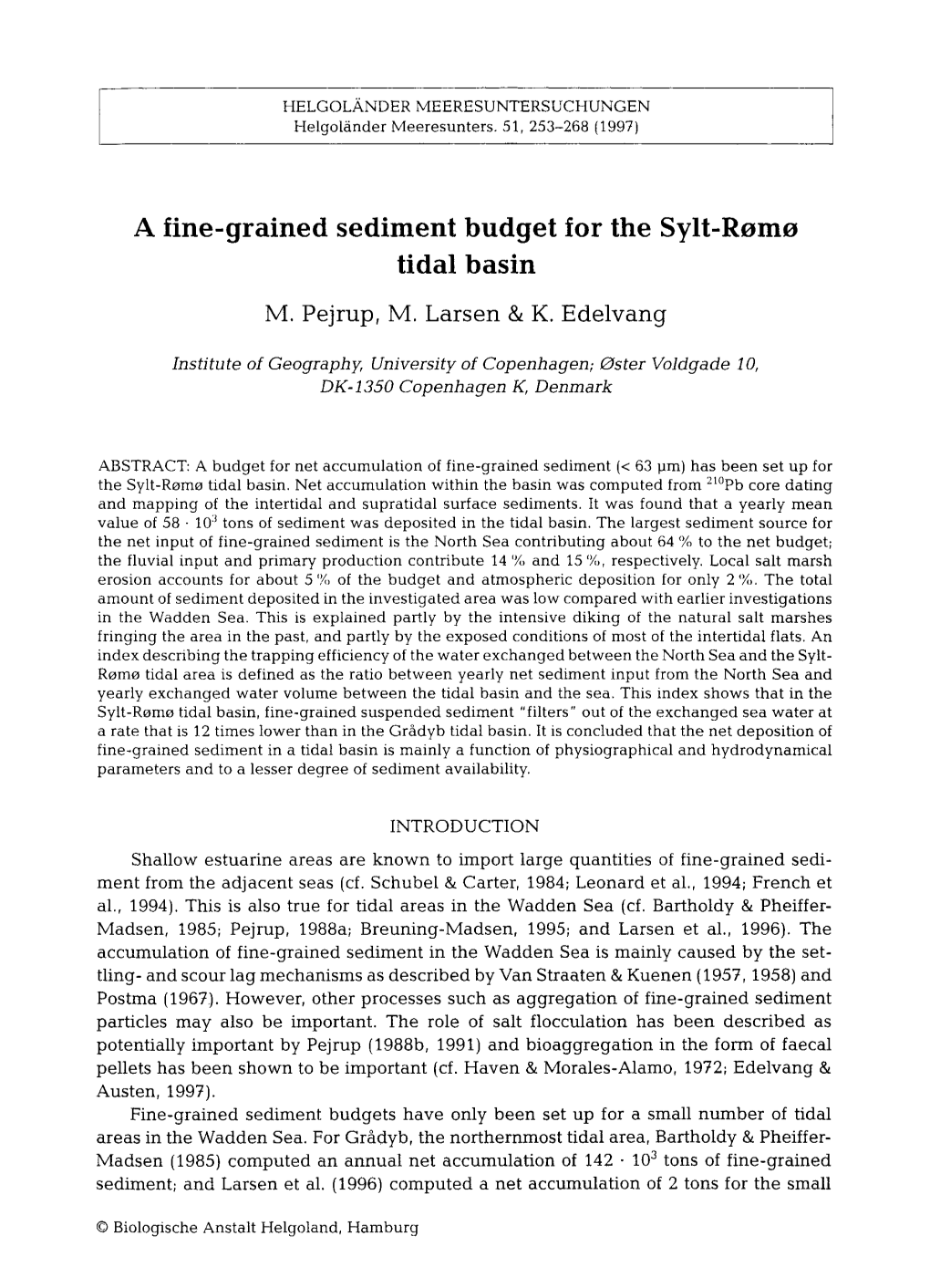 A Fine-Grained Sediment Budget for the Sylt-R&#X00f8