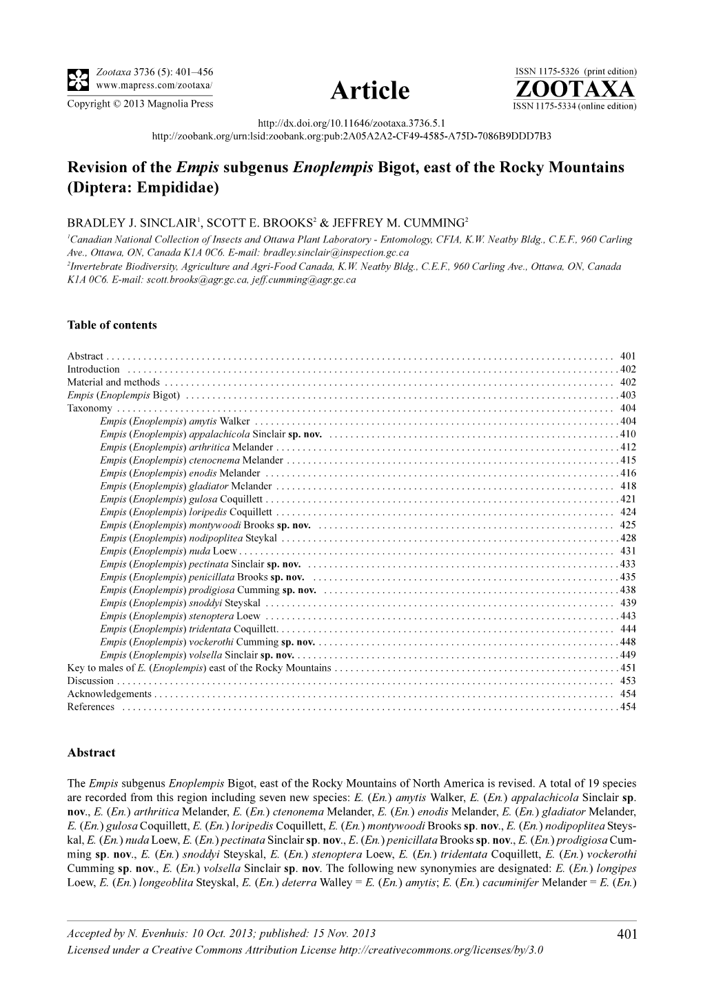 Revision of the Empis Subgenus Enoplempis Bigot, East of the Rocky Mountains (Diptera: Empididae)