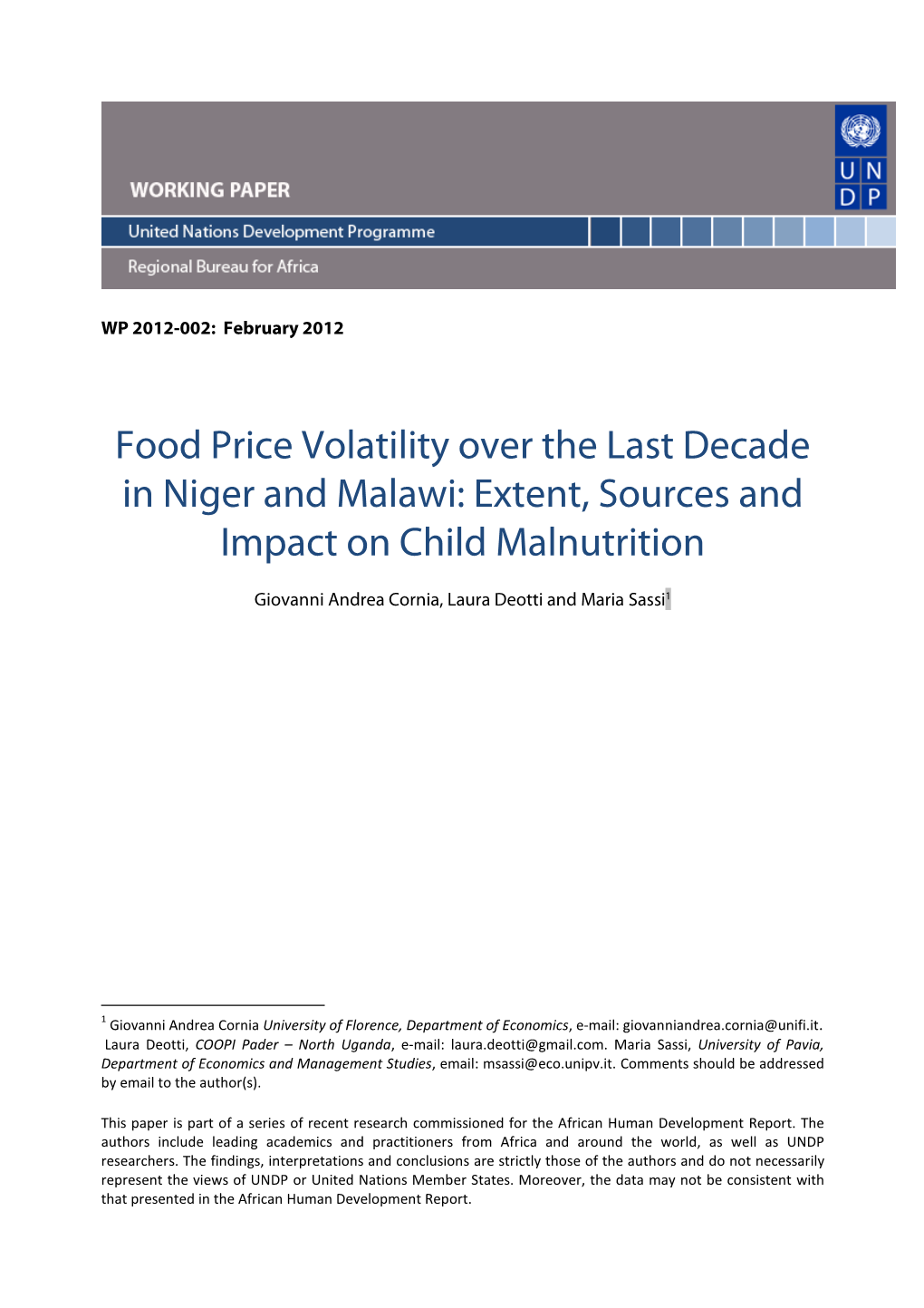 Food Price Volatility Over the Last Decade in Niger and Malawi: Extent, Sources and Impact on Child Malnutrition