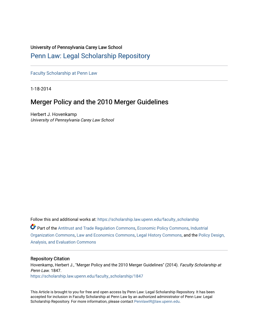 Merger Policy and the 2010 Merger Guidelines