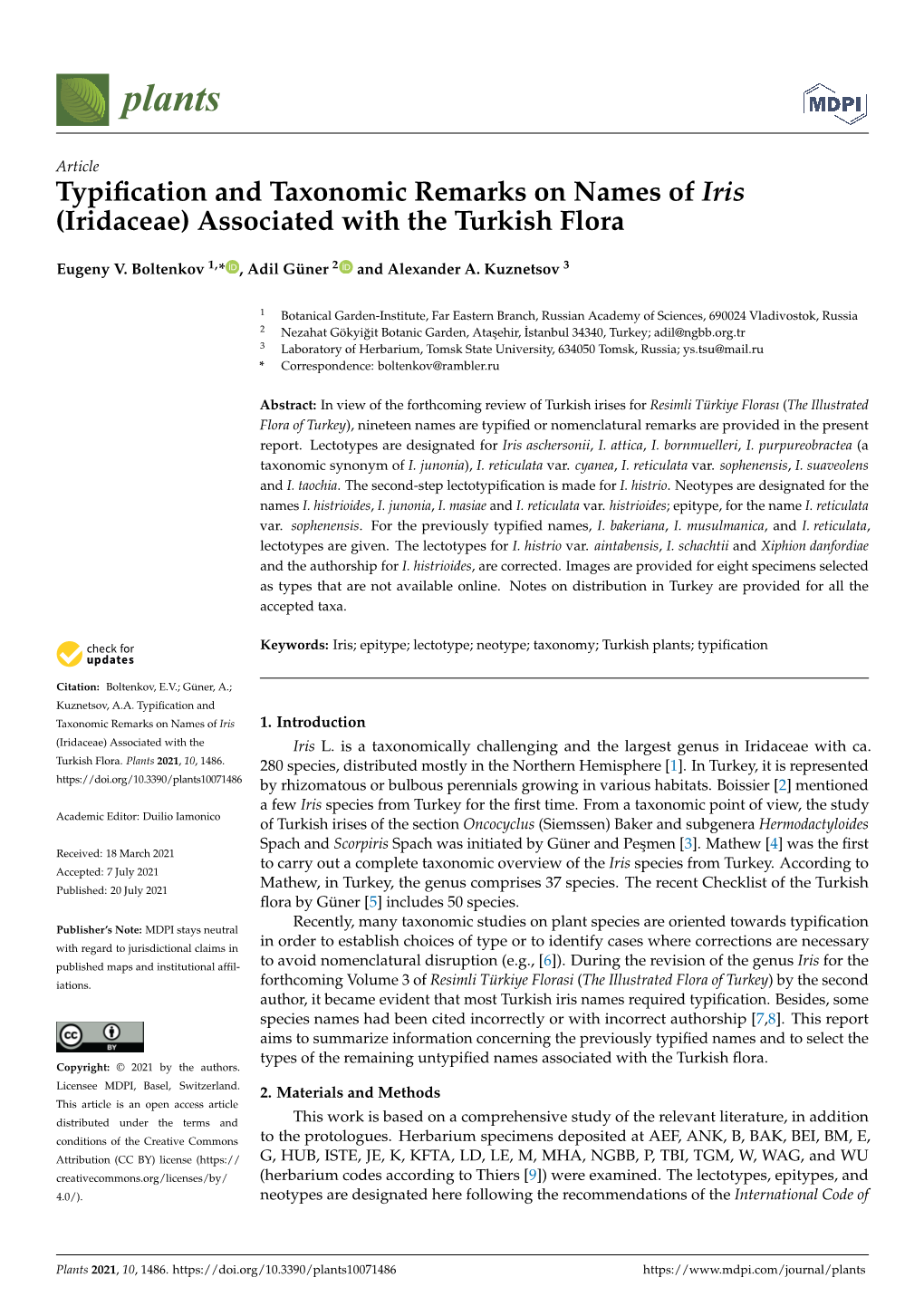 Typification and Taxonomic Remarks on Names of Iris