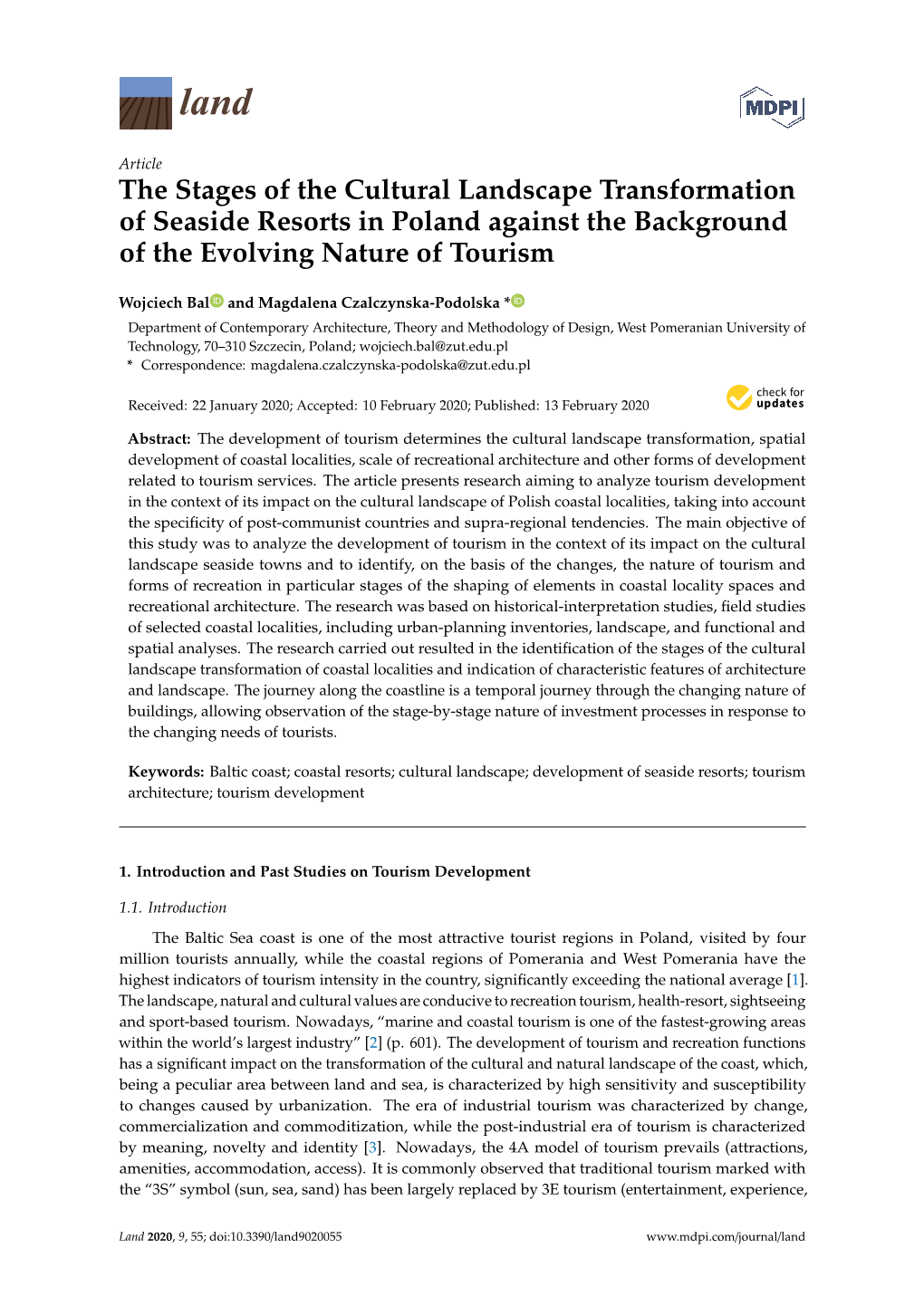 The Stages of the Cultural Landscape Transformation of Seaside Resorts in Poland Against the Background of the Evolving Nature of Tourism