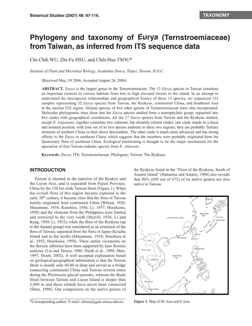 Phylogeny and Taxonomy of Eurya (Ternstroemiaceae) from Taiwan, As Inferred from ITS Sequence Data