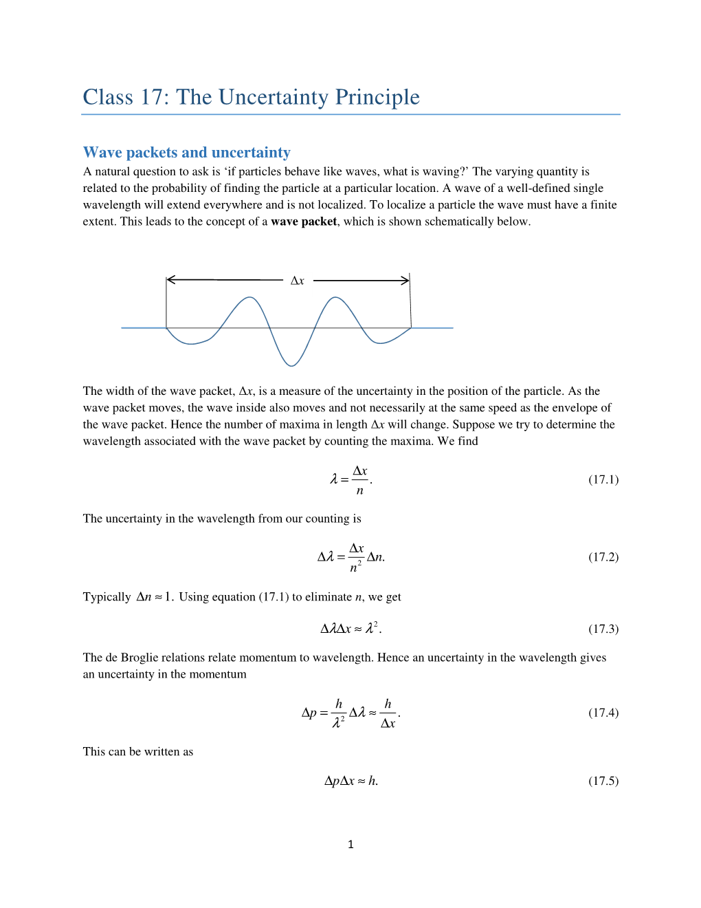 Class 17: the Uncertainty Principle