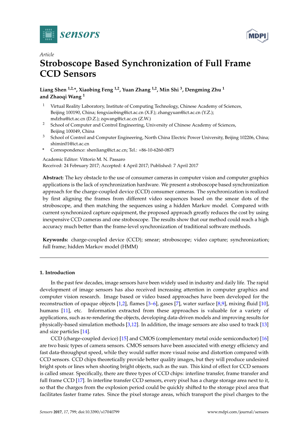 Stroboscope Based Synchronization of Full Frame CCD Sensors