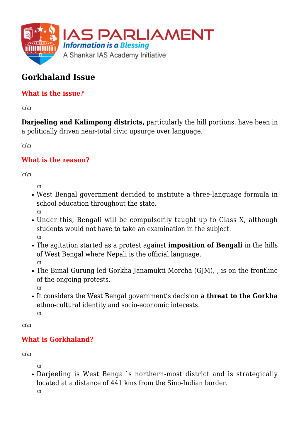 Gorkhaland Issue