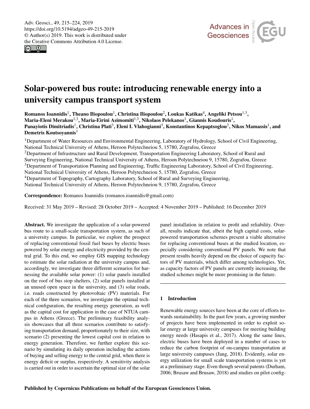 Solar-Powered Bus Route: Introducing Renewable Energy Into a University Campus Transport System