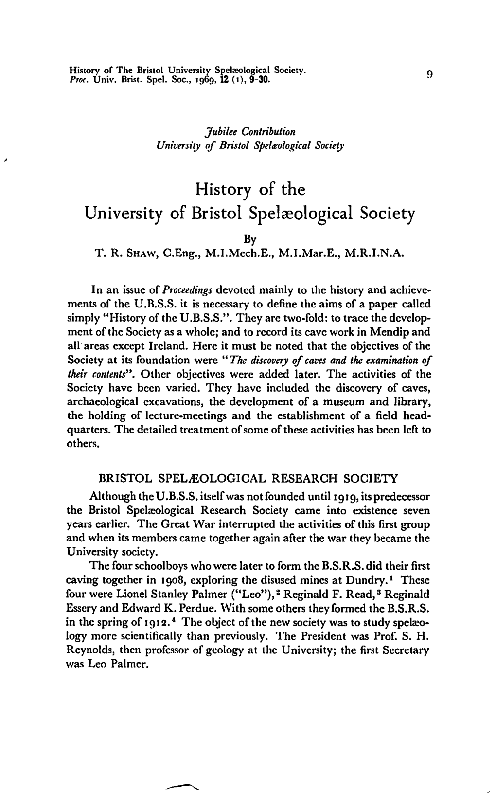 History of the University of Bristol Spelaeological Society