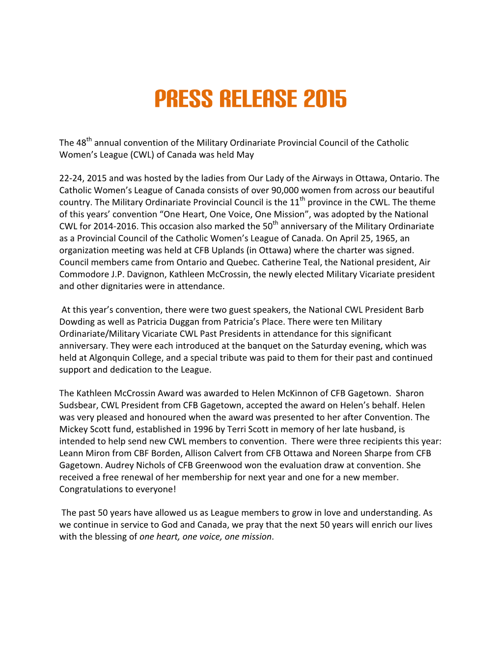 Press Release 2015