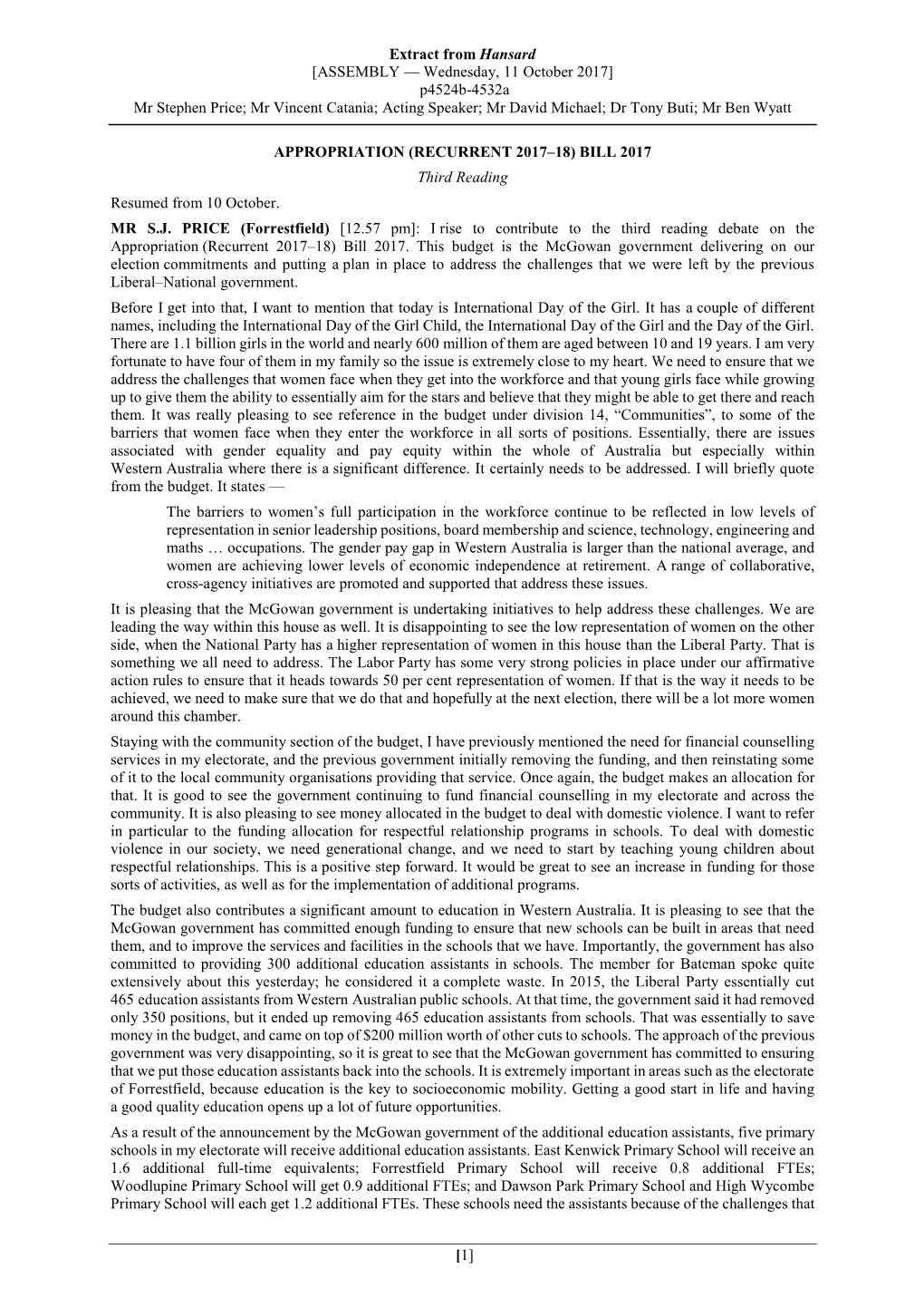 P4524b-4532A Mr Stephen Price; Mr Vincent Catania; Acting Speaker; Mr David Michael; Dr Tony Buti; Mr Ben Wyatt