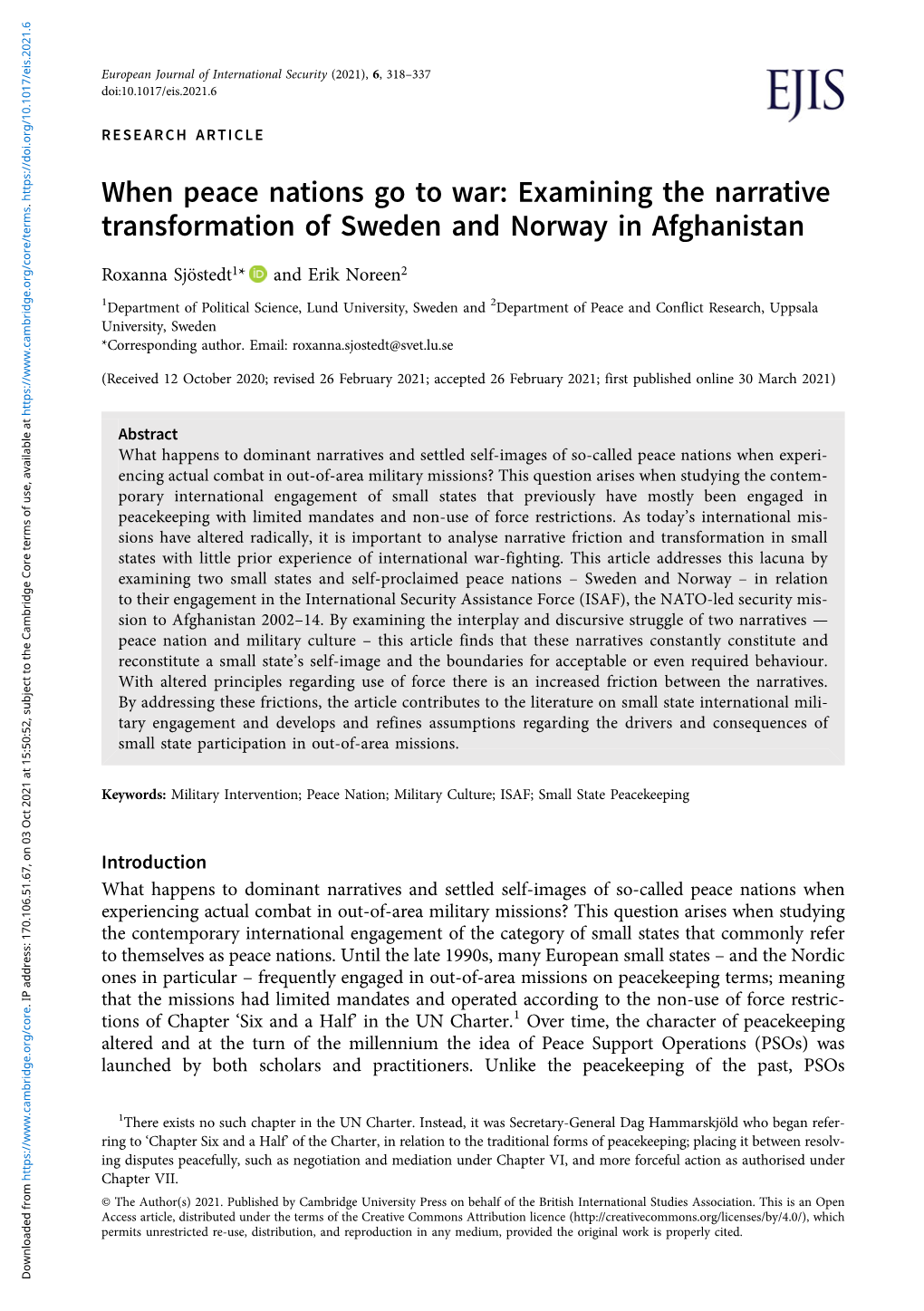 When Peace Nations Go to War: Examining the Narrative Transformation of Sweden and Norway in Afghanistan