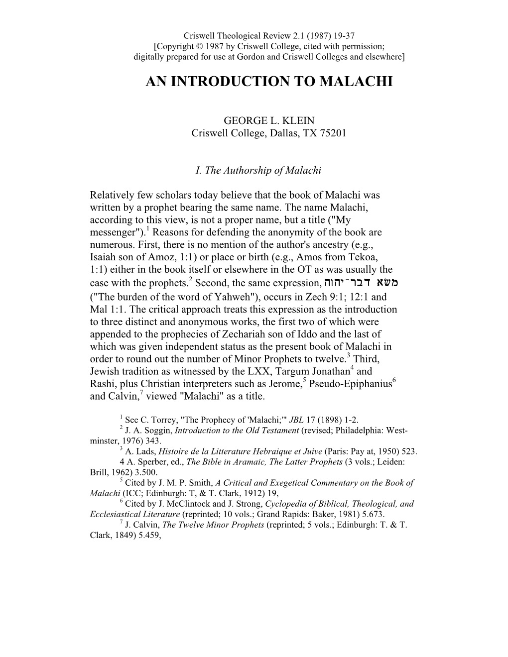 An Introduction to Malachi