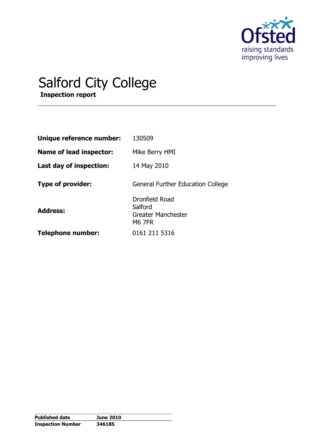 Salford City College Inspection Report