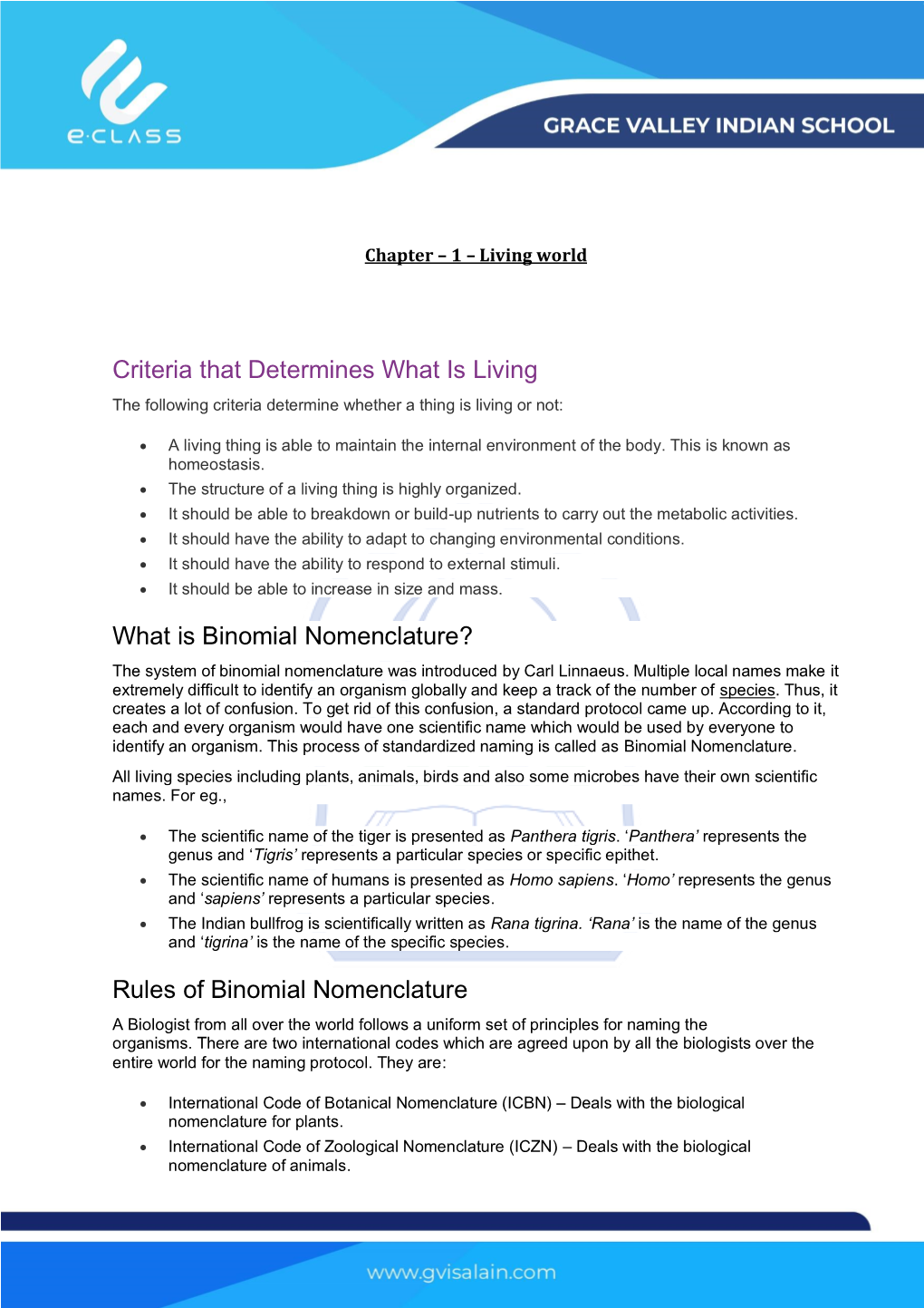 Criteria That Determines What Is Living What Is Binomial Nomenclature