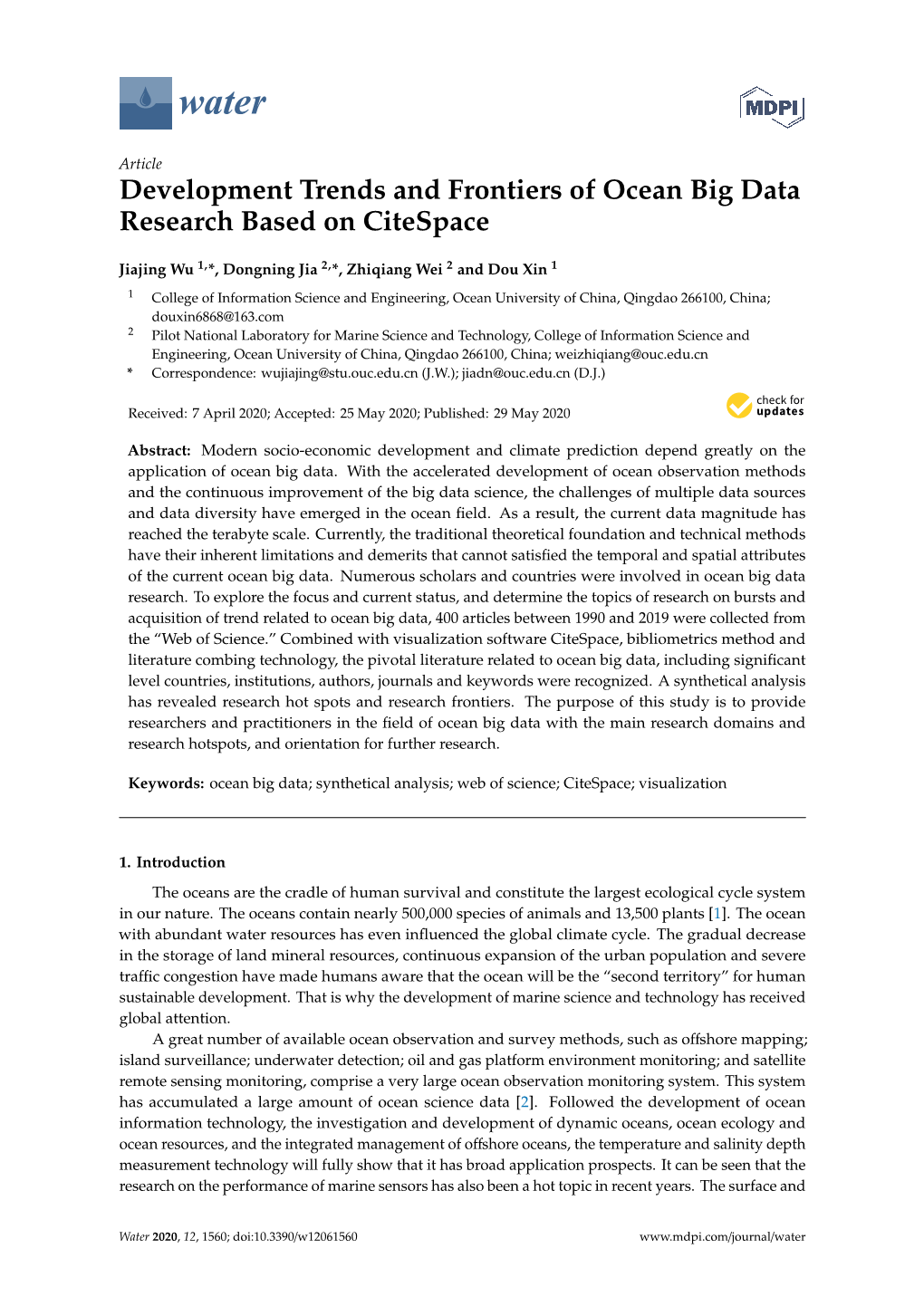 Development Trends and Frontiers of Ocean Big Data Research Based on Citespace