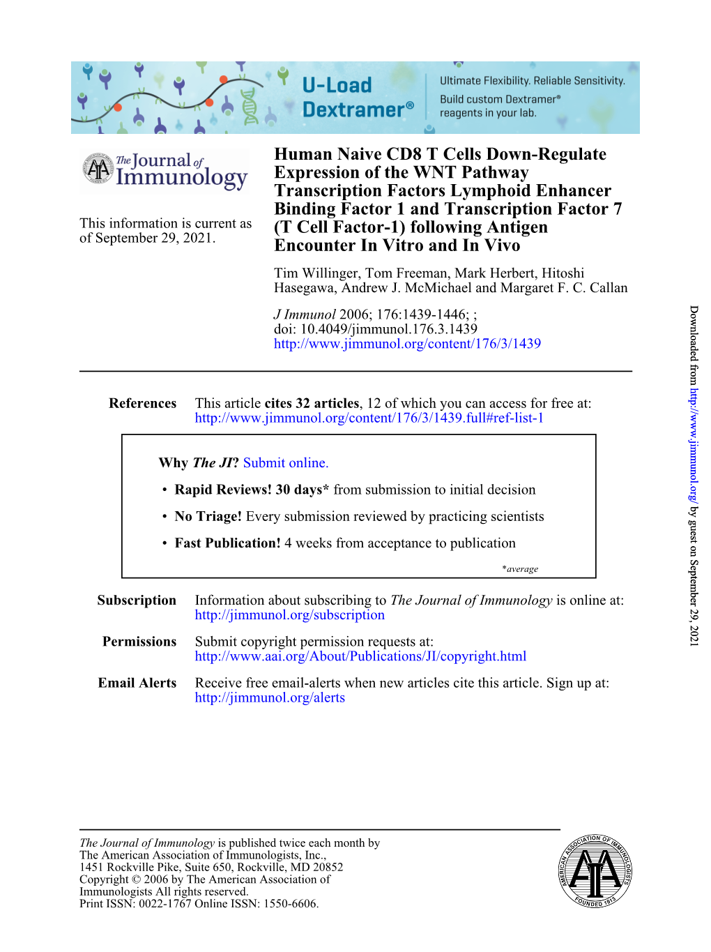 Encounter in Vitro and in Vivo (T Cell Factor-1)