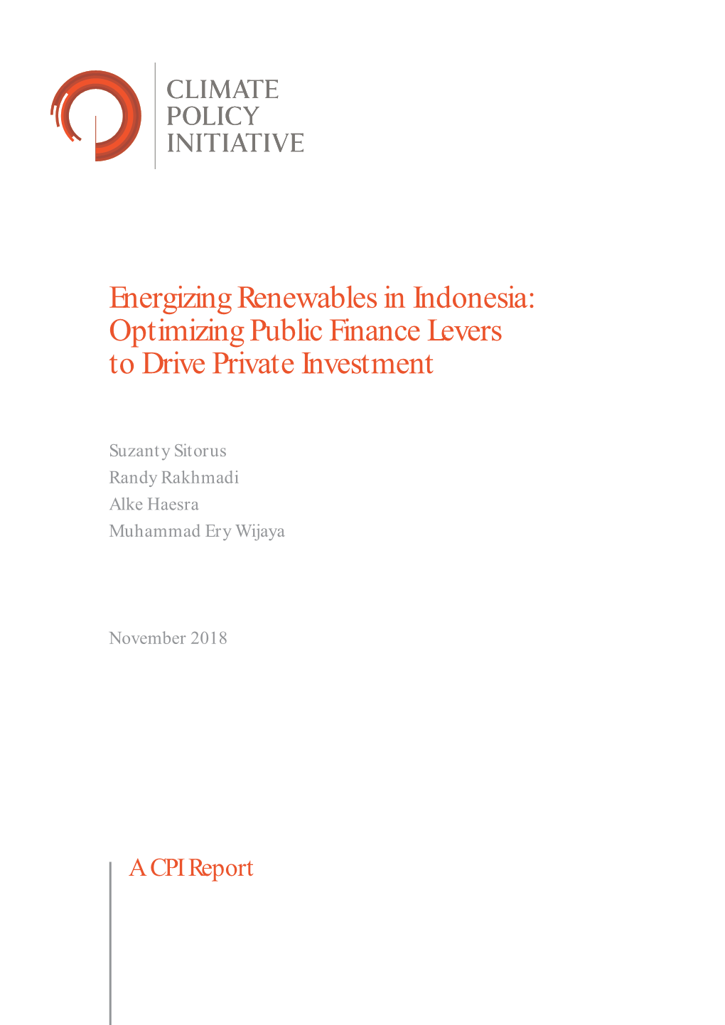 Energizing Renewables in Indonesia: Optimizing Public Finance Levers to Drive Private Investment