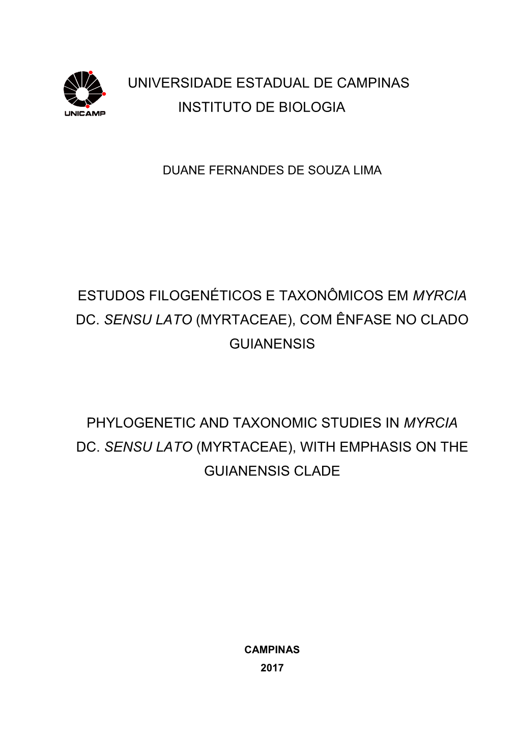 Estudos Filogenéticos E Taxonômicos Em Myrcia Dc