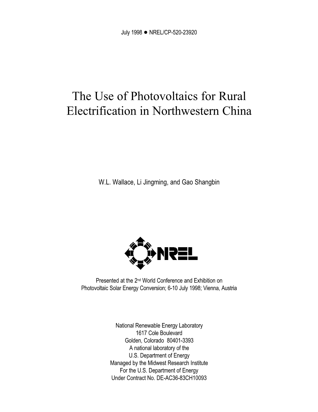 The Use of Photovoltaics for Rural Electrification in Northwestern China