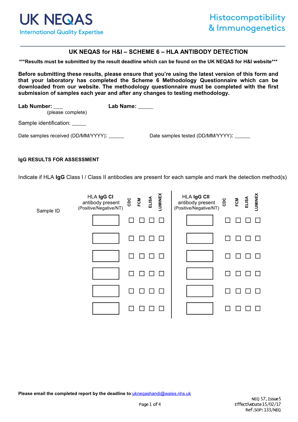 UK NEQAS for H&I: SCHEME 3 - HLA ANTIBODY SPECIFICITY ANALYSIS s1