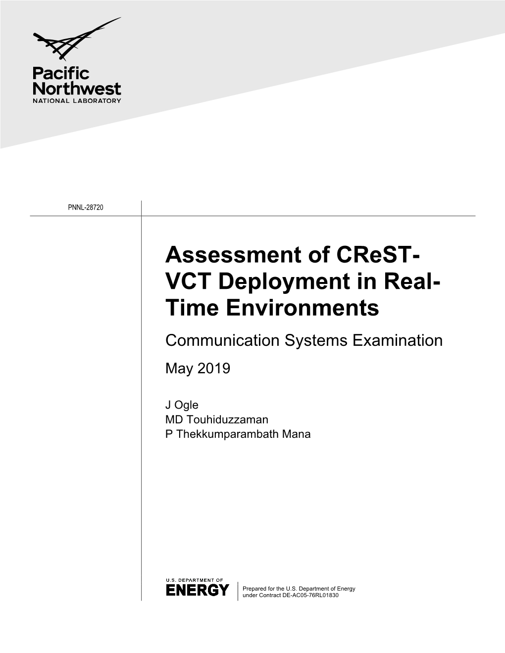 Assessment of Crest- VCT Deployment in Real- Time Environments Communication Systems Examination May 2019