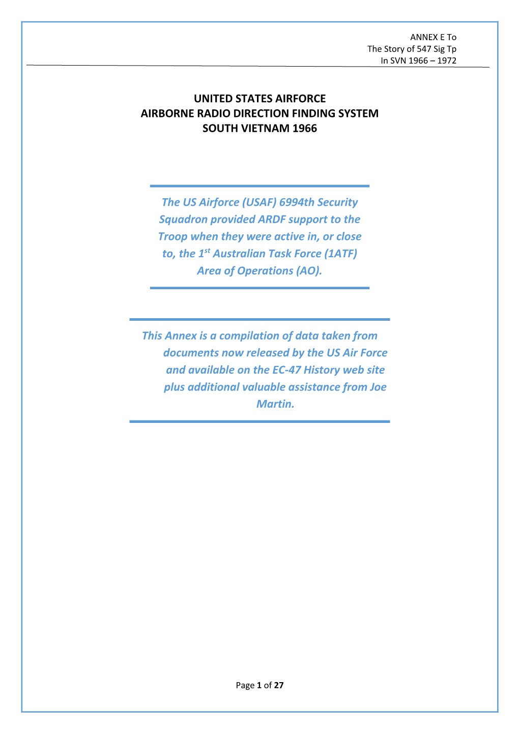 United States Airforce Airborne Radio Direction Finding System South Vietnam 1966