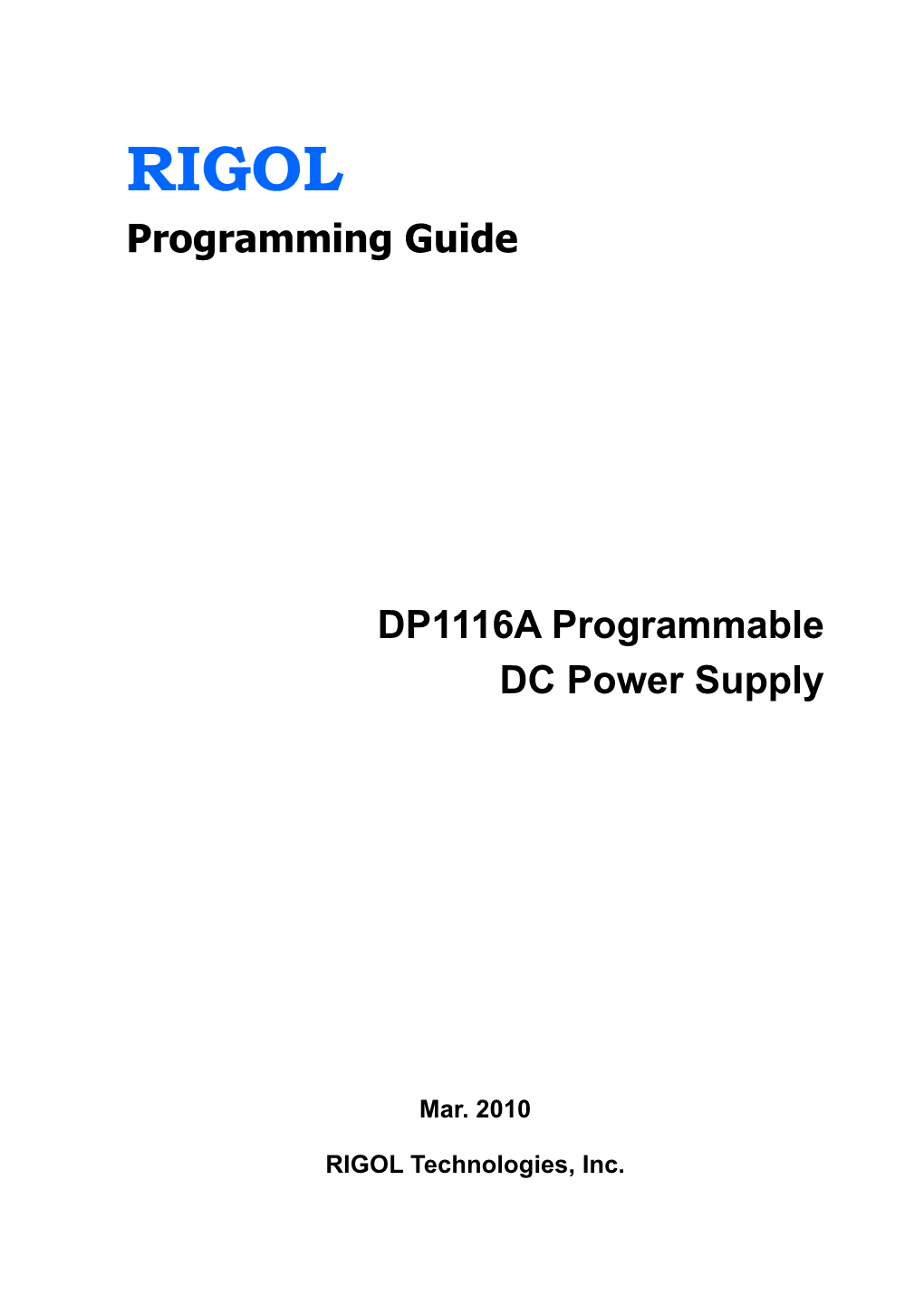 Programming Guide DP1116A Programmable DC Power Supply