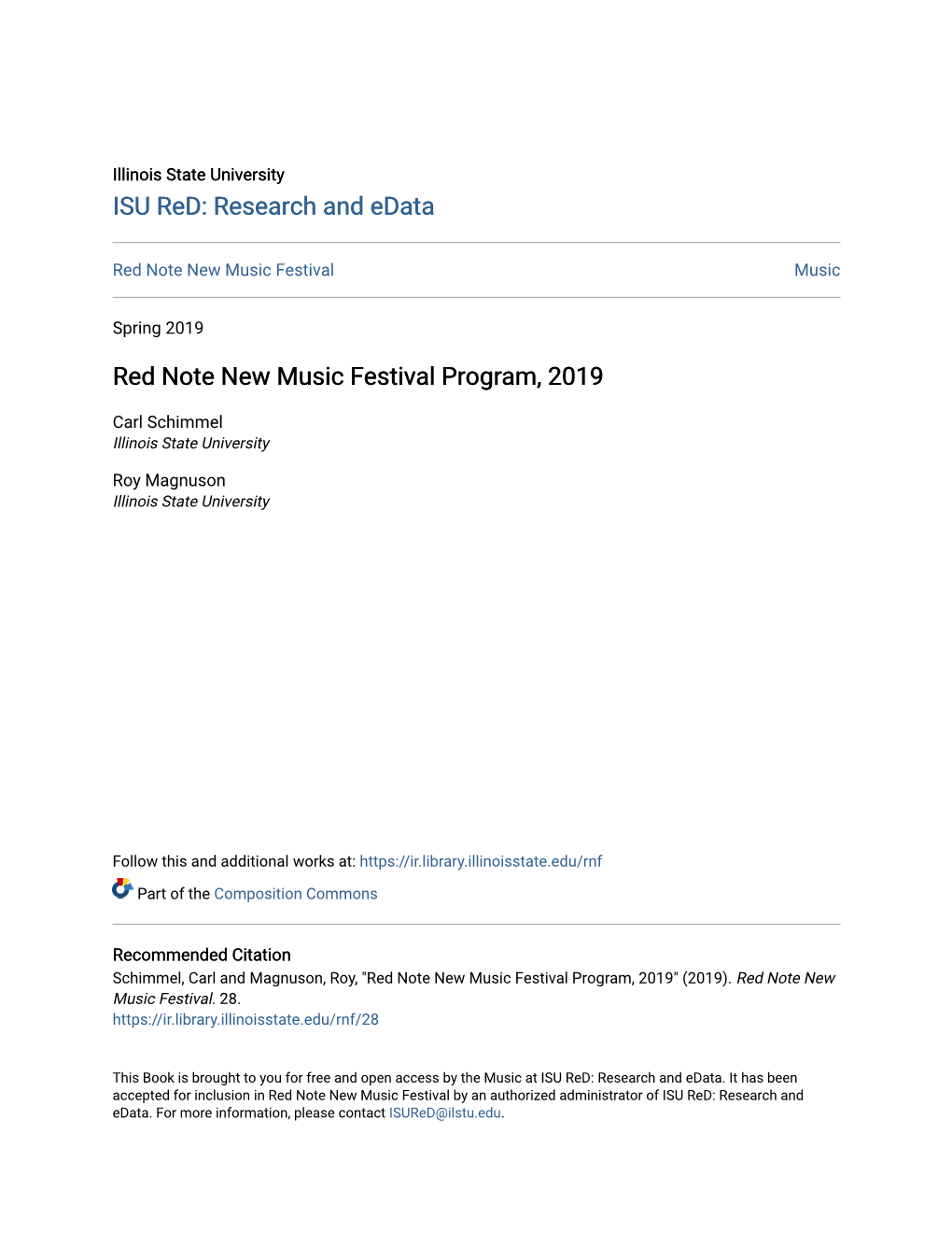 Red Note New Music Festival Program, 2019