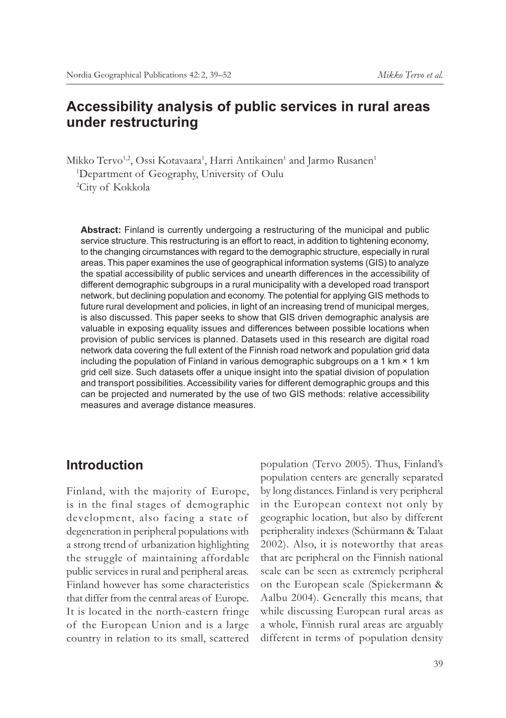 Accessibility Analysis of Public Services in Rural Areas Under Restructuring