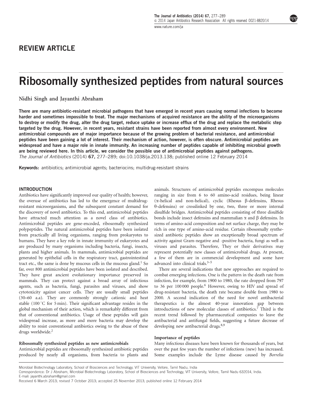 Ribosomally Synthesized Peptides from Natural Sources