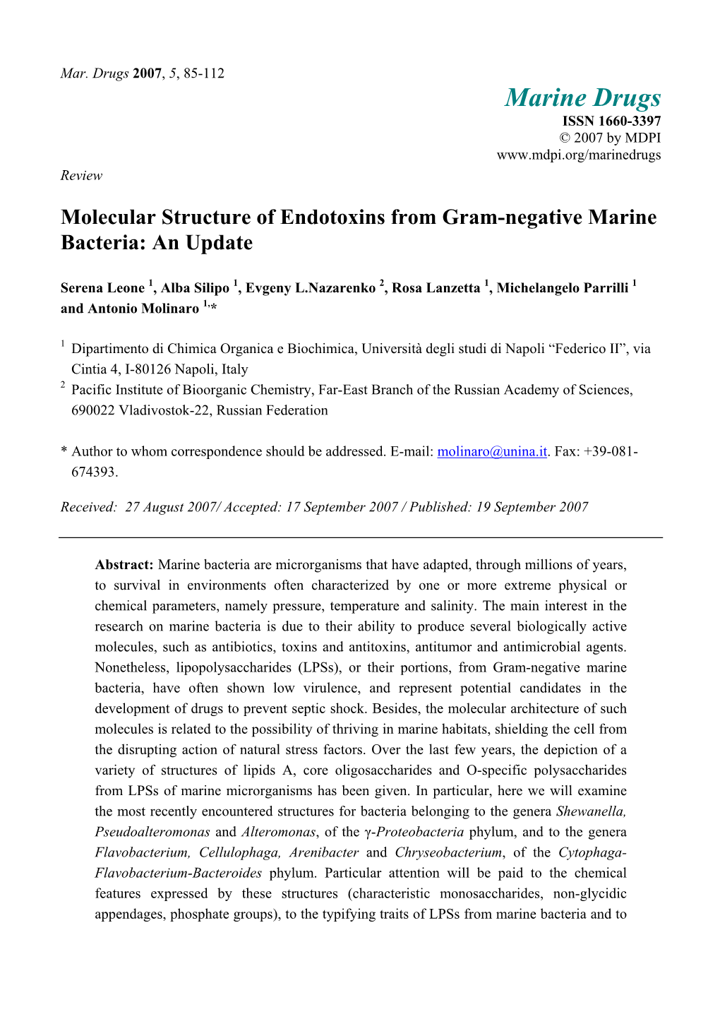 Molecular Structure of Endotoxins from Gram-Negative Marine Bacteria: an Update