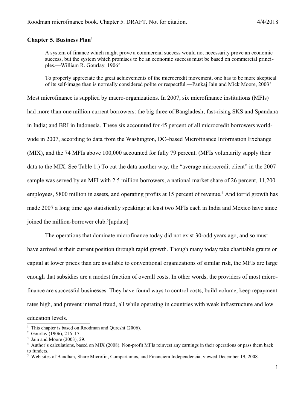 Roodman Microfinance Book. Chapter 5. DRAFT. Not for Citation. 3/7/2010