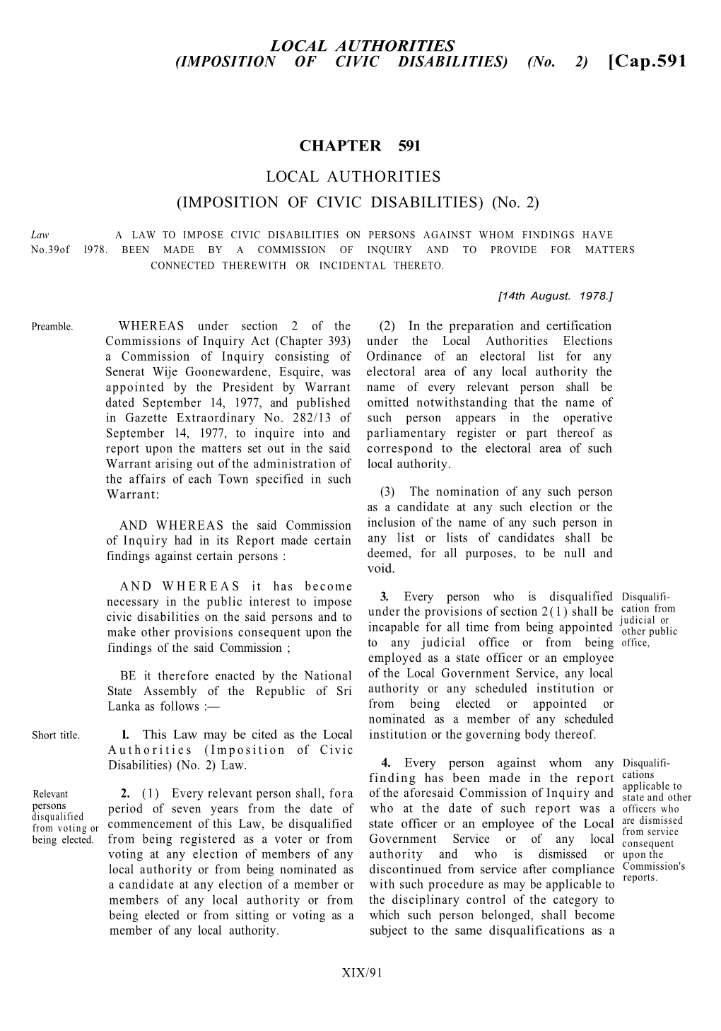 LOCAL AUTHORITIES (IMPOSITION of CIVIC DISABILITIES) (No