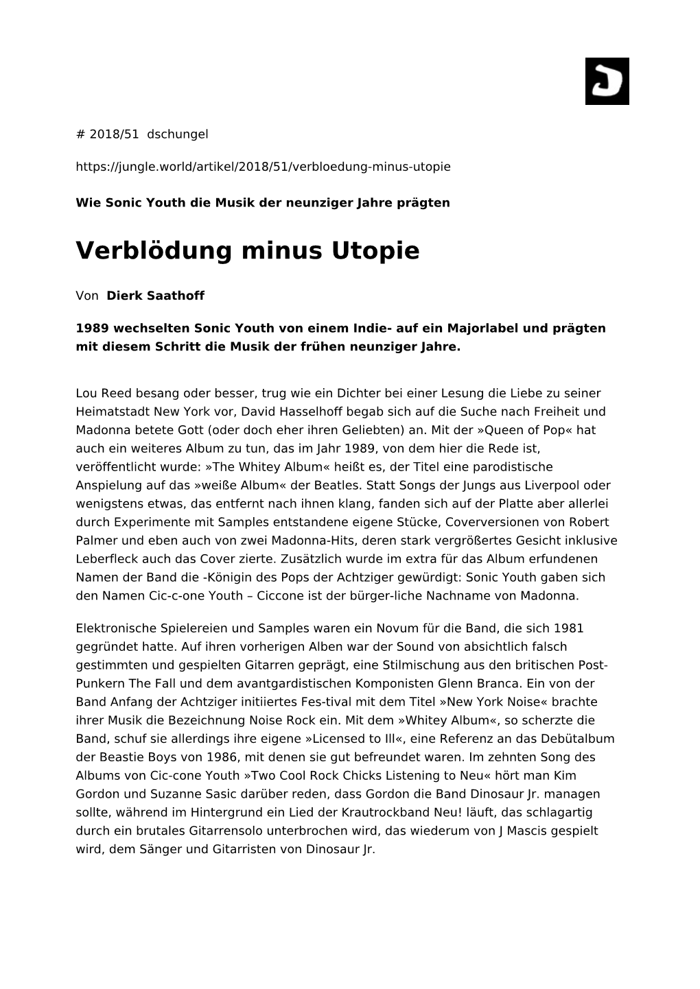 Verblödung Minus Utopie