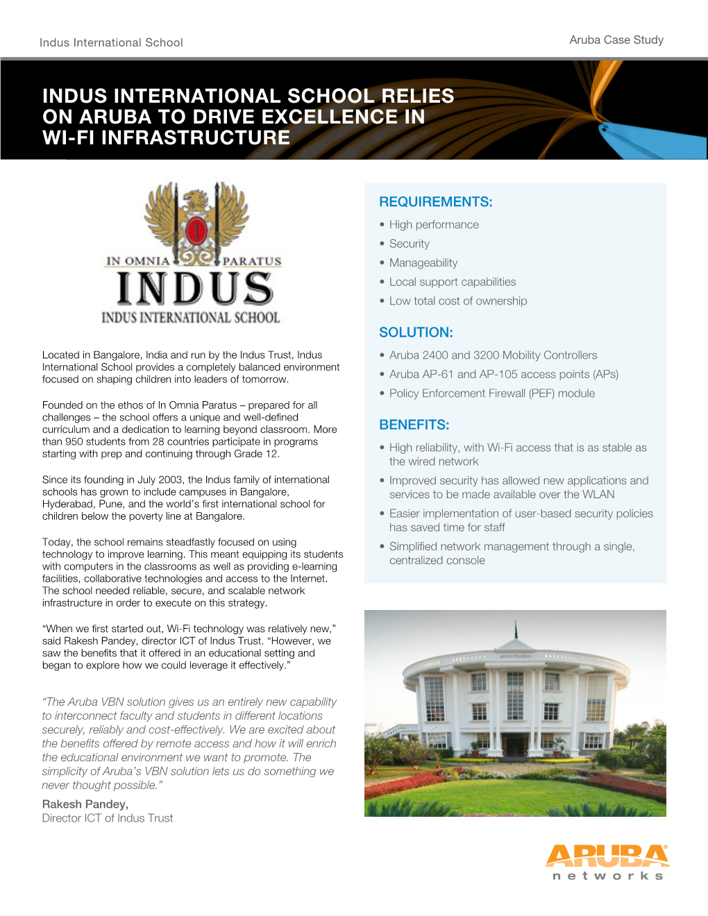 Indus International School Relies on Aruba to Drive Excellence in Wi-Fi Infrastructure