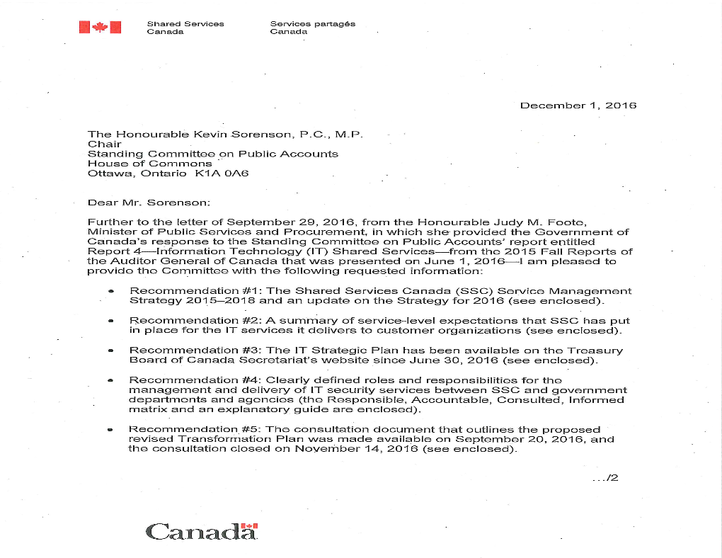 Response from Shared Services Canada to The