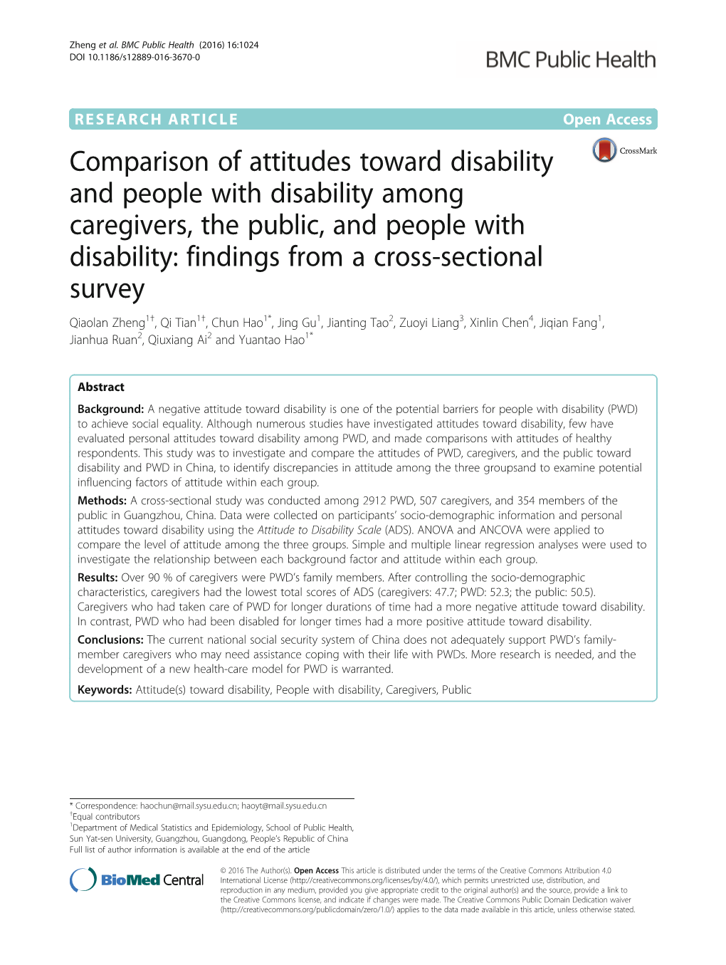Comparison of Attitudes Toward Disability and People with Disability